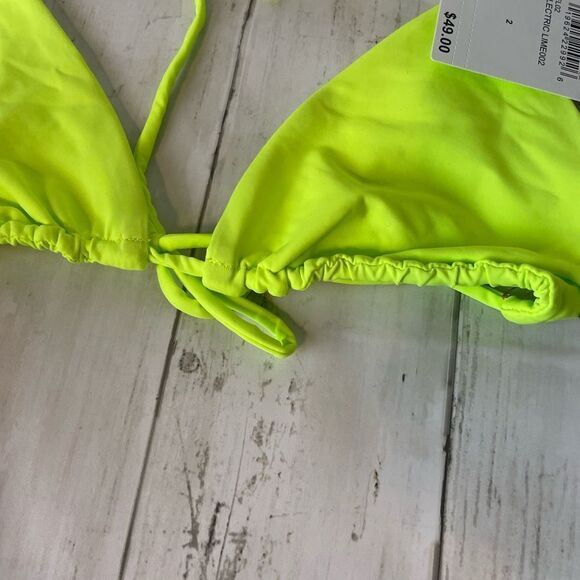 Good American Size 2 Matte Tiny Ties Triangle Bikini Top Electric Lime Swim NWT - Picture 4 of 9